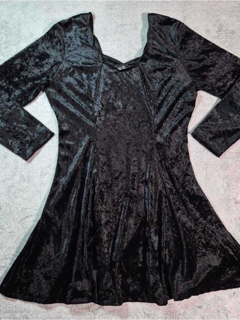 Vintage 90’s Crushed Velvet Black Fit-and-Flare Dress VTG